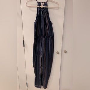 Anthropologie Dolan Left Coast Navy Multi Striped Halter Jumpsuit Small Petite